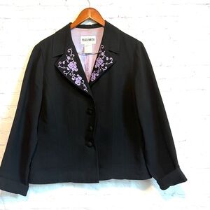 Plaza South Vintage Black Blazer with Purple Embroidery size 16